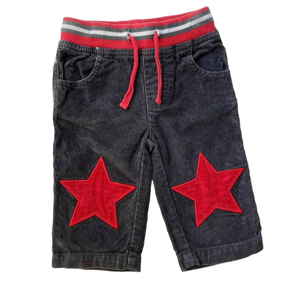 Baby Boden Star Corduroy Pants - Gray Red - 3-6M